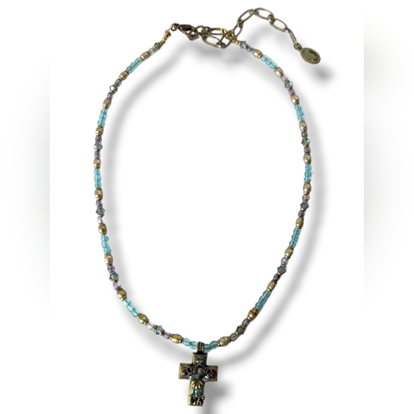 Vintage Michal Golan Handcrafted Semipreciius Stone Beads Ornate Cross Necklace - Picture 4 of 8